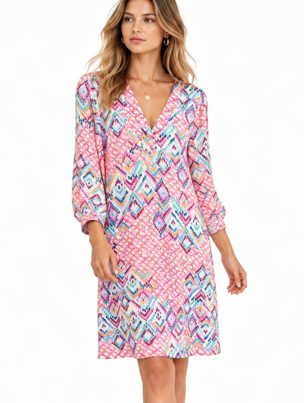 Hale Bob Dress Diamond Pattern Sheath V-neck